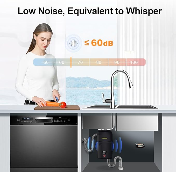 A600 Garbage Disposal 3/4 HP for Kitchen Sink, Food Waste Disposer Fast Continuous Feed Stainless Steel Grind, Quiet, Ease Install, With Power Cord, Powerful Drainage Compact Design 0.75 Horsepower-CasaMuseHome