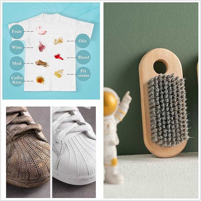 2 Pcs Wood Laundry Brush, Clothing Stain Remover Scrubber, Soft Bristle for Scrubbing Out Tough on Delicate, Easy to Grip Hand Washing Clothes-CasaMuseHome