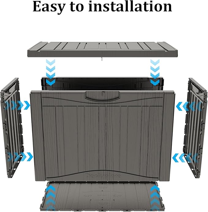 45 Gallon Double-Wall Resin Deck Box - Lockable Waterproof Outdoor Storage Box, 515bs Capacity & Doubles as Seating for Patio Furniture - Garden Tools, Pool Accessories (Brown)-CasaMuseHome