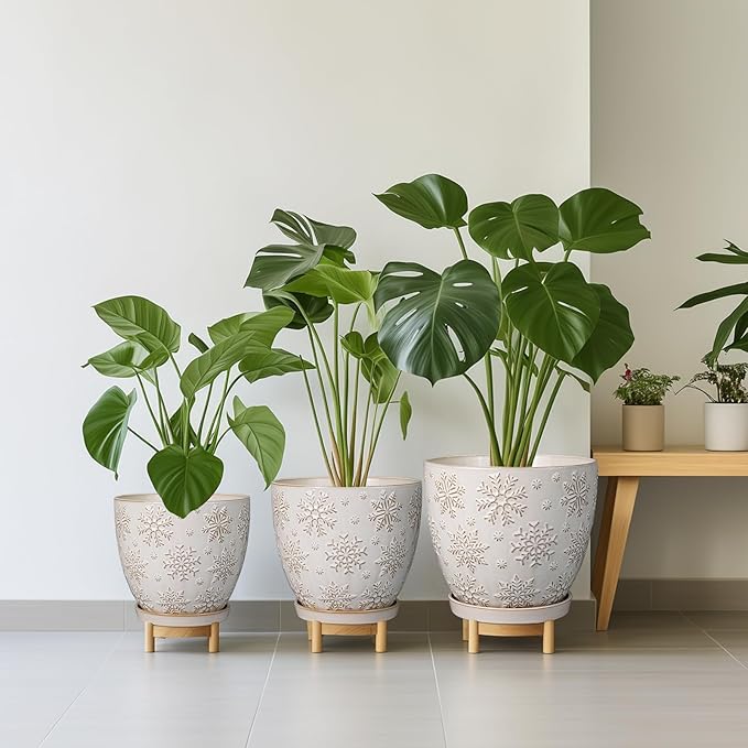 6.9 Inch Plant Pot with Drainage Hole and Saucer Ceramic Planter for Indoor Plant Flower Pot for Orchid Succulents Plants White-CasaMuseHome