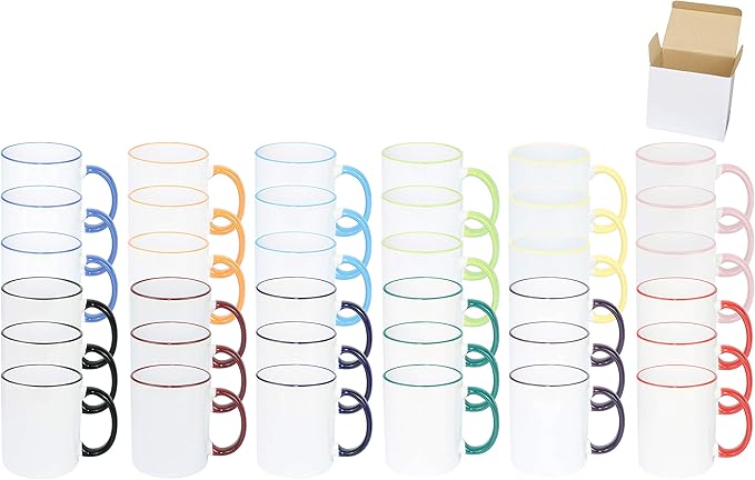 11oz White Ceramic Sublimation Coffee Mug in White Gift Box,12 Mixed Colors Banded, Case of 36-CasaMuseHome