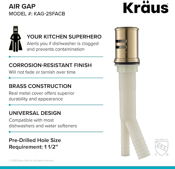 KRAUS Dishwasher Air Gap in Spot Free Antique Champagne Bronze, KAG-2SFACB