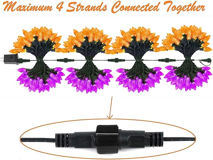 2PK 100 LED Purple and Orange C9 Halloween Lights Indoor Outdoor, Extendable 98FT C9 String Lights with 13 Modes & Timer, Waterproof Plug in Halloween Decorations for Tree Patio Fall Party Garden-CasaMuseHome