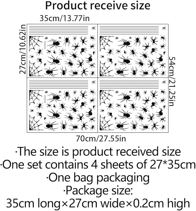 4 Sheets Spider Window Clings - Double-Sided Removable Glass Decals, Halloween Themed Window Stickers for Kids Party Decorations-CasaMuseHome