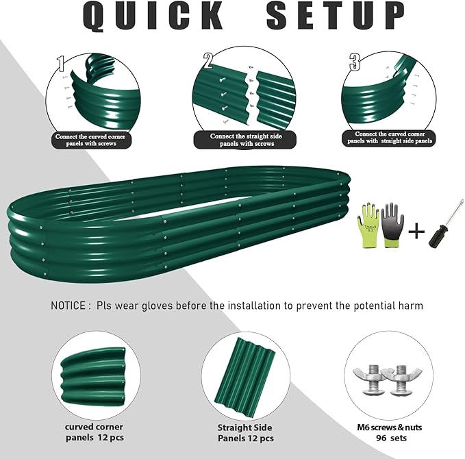 2 Pack 8x3x1FT Galvanized Raised Garden Bed Large Metal Planter Box Kit Elevated Raised Garden Planters for Outdoor Plants, Green-CasaMuseHome