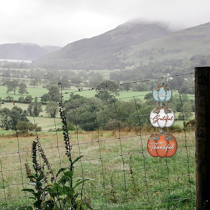 3 Pieces Pumpkin Decor Grateful Thankful Blessed Wall Signs,Rustic Hanging Welcome Door Sign for Autumn Harvest Thanksgiving Halloween Door Wall Decoration Indoor Outdoor Fall Decor for Home-CasaMuseHome