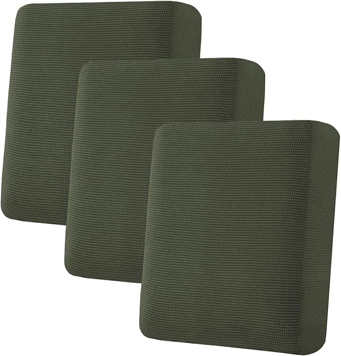 H.VERSAILTEX Super Stretch Individual Seat Cushion Covers Sofa Covers Couch Slipcover Sets Thick Jacquard Textured Twill Fabric (3 Piece Sofa Cushion Covers, Olive)-CasaMuseHome