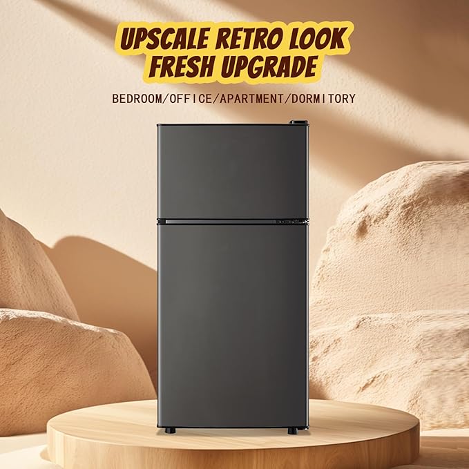 2.4 Cu.ft Mini Fridge with Freezer Compact Fridge Refrigerator Dual Door Small Fridge Senven Temp Gear Removable Shelves Dark Grey-CasaMuseHome