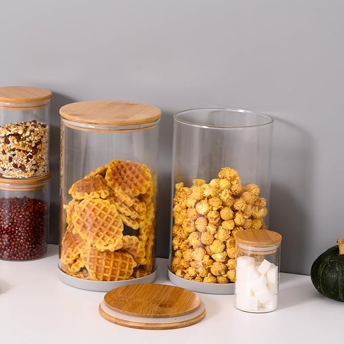 32oz Glass Food Storage Jars, Glass Jars with Bamboo Lids, Kitchen Storage Jars, Canisters with Airtight Lids for Spice, Coffee, Cookie, Set of 4, Pantry Organizers-CasaMuseHome