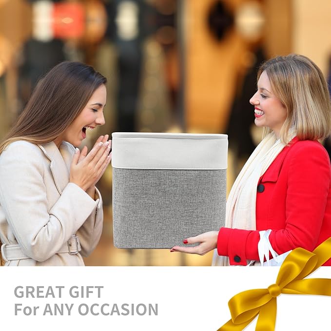 13x13 Cube Storage Bins, Collapsible Fabric Storage Box, 4 Pack Closet Baskets with Handles for Organizing, Shelf, Toys, Clothes, Home, Office, Nursery (Grey&White)-CasaMuseHome