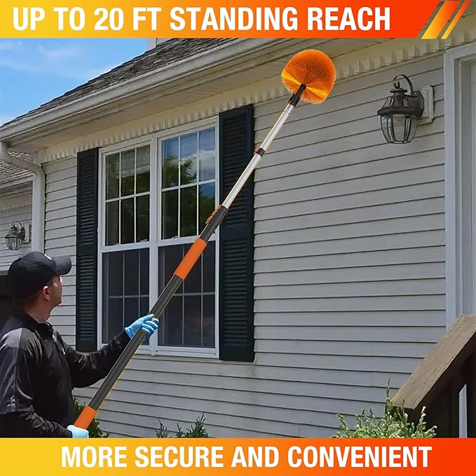12FT (20FT Reach) Cobweb Duster with Extension Pole, Spider Web Brush for Cleaning Extendable, Professional Ceiling and Corner Dusters for Outdoor Indoor Use-CasaMuseHome