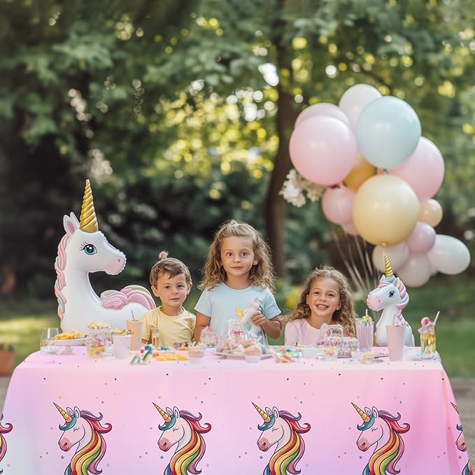16Pcs Unicorn Tablecloths for Birthday Party, Unicorn Plastic Table Cover Disposable Party Table Cloths, unicórnio Festa Supplies for Baby Shower and Birthday Decoration for Girls (54'' x 108'')-CasaMuseHome