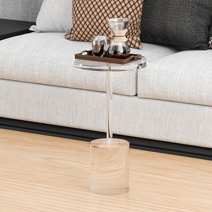 Acrylic End Table, Modern Minimalist Acrylic Side Tables, Clear Side Table for Living Room, Bedroom, Office, Drink Table (12" D x 12" W x 21" H, Transparent)-CasaMuseHome