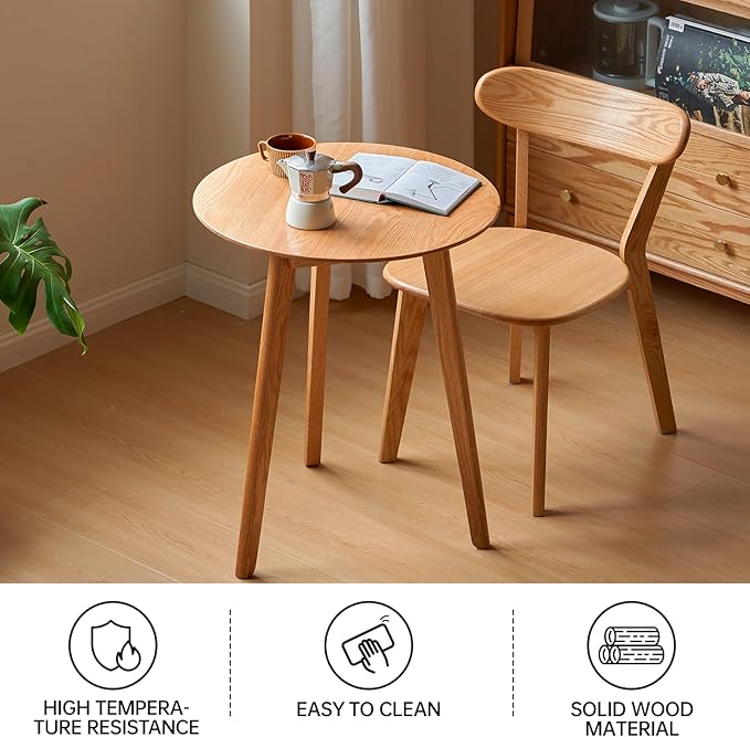 100% Solid Oak Small Tall Side Table, Mid Century Modern Coffee Table for Small Spaces, Living Room End Table with Stable Frame for Bedroom Couch, (Natural, 21.65" D x 21.65" W x 29.53" H)-CasaMuseHome