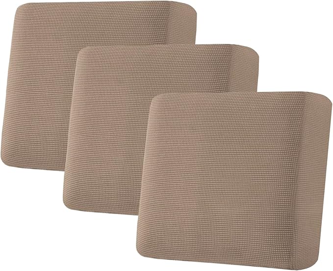 H.VERSAILTEX Super Stretch Individual Seat Cushion Covers Sofa Covers Couch Covers Slipcover Sets Thick Jacquard Textured Twill Fabric (3 Piece XL Sofa Cushion Covers, Macchiato)-CasaMuseHome