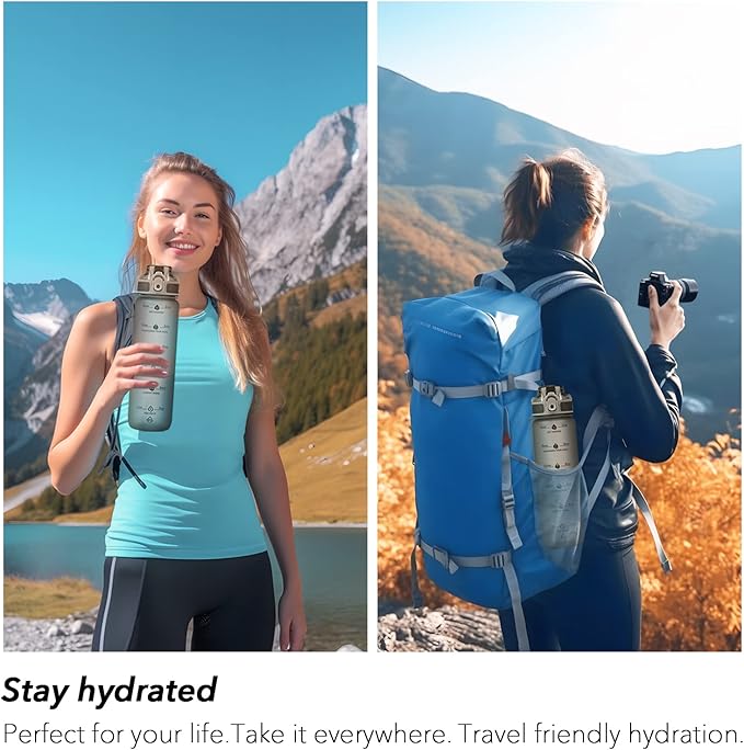 32oz Motivational Water Bottles with Time Marker & Fruit Strainer, Transparent Gradient Color Water Bottle with Times to Drink, Leakproof & BPA Free, Reusable Bottle with Strap (No Straw)-CasaMuseHome