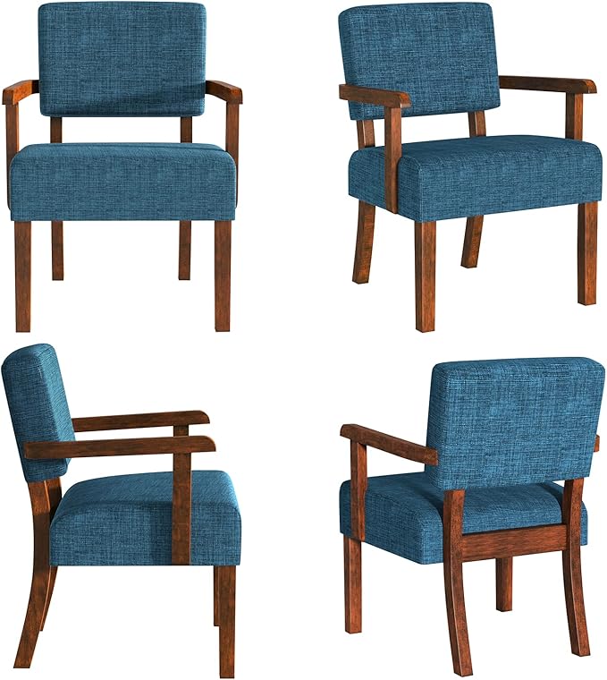 Accent Chair Set of 2 with Table, Living Room Chairs with Soft Seat and Armrests for Living Room Bedroom Reading Room Waiting Room, Lake Blue (AC01)-CasaMuseHome