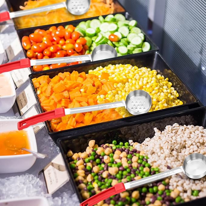 16 Pcs Portion Control Serving Spoons, Restaurant Measuring Serving Ladle Utensils, Portion Control Slotted Scoops for Weight Loss, Solid and Perforated Scoops(Red,2 oz)-CasaMuseHome