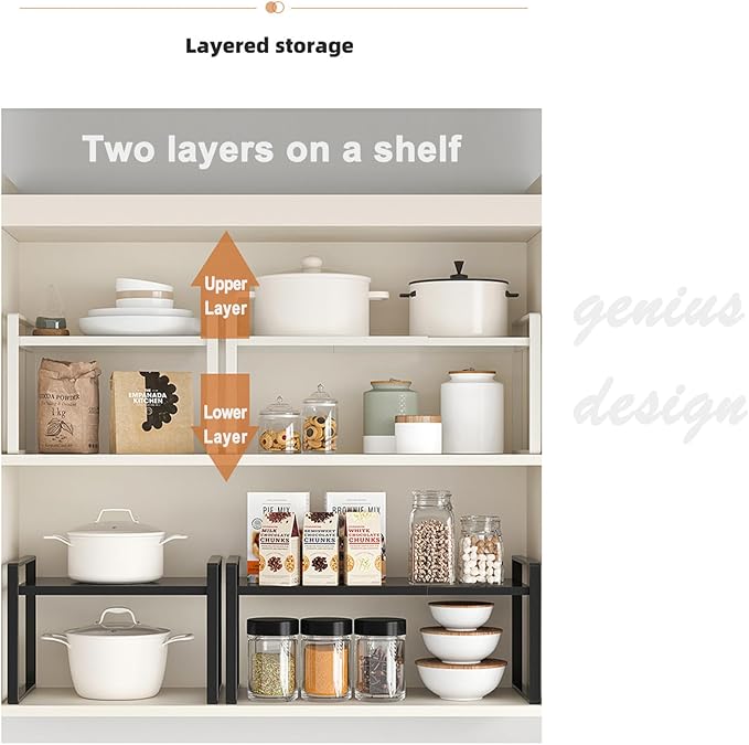 3 Pack Expandable Cabinet Shelf Organizer Kitchen Shelf Riser Stackable Pantry Shelves Kitchen Organizers and Storage Metal Spice Rack Countertop Organizer Cupboard Adjustable Shelfs Desk Rack Shelf-CasaMuseHome