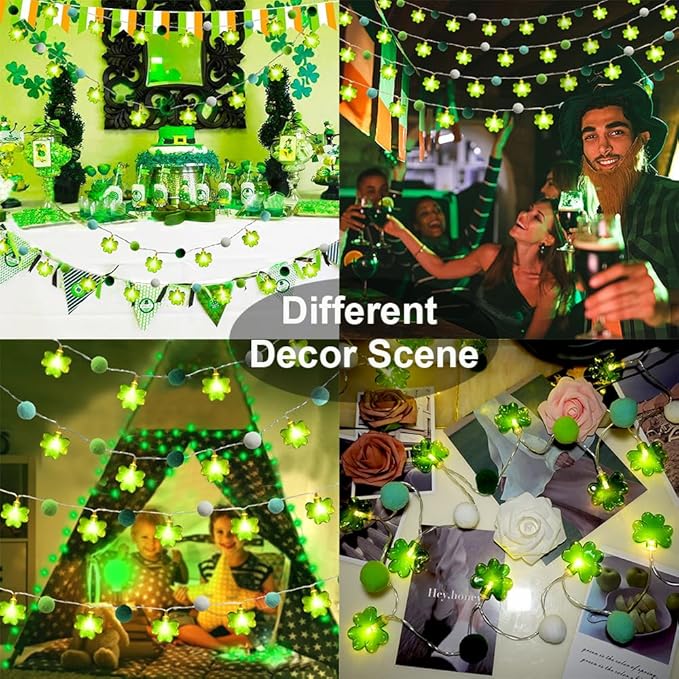 9.85Ft St Patricks Day Lights Garland 20 Pompoms 20 LEDs Green Lucky Clover Lights Shamrock String Lights with Timer for Indoor Bedroom Party Bar Garden St. Patrick's Day Decoration Green Irish Decor-CasaMuseHome