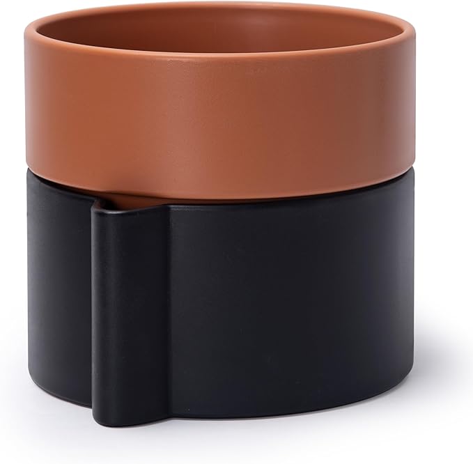 8 Inch Self-Watering Planter Pot with Terracotta Insert, Deep Water Reservoir, and Ceramic-Alike BPA-Free Plastic Planter Pot for Plant, Modern Planter for Houseplants, Black/Terracotta, 53-B-T-5-CasaMuseHome