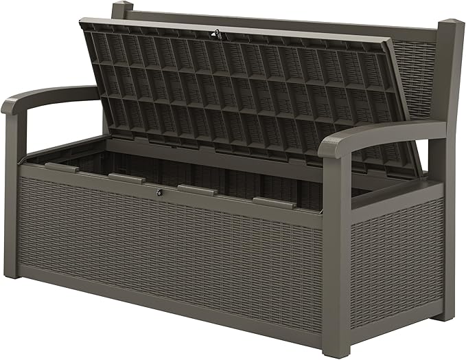 70 Gallon Storage Bench Deck Box for Patio Furniture with Armrest Bench Outdoor Storage-CasaMuseHome