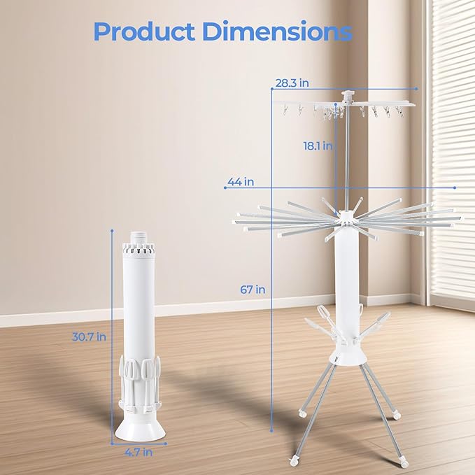 3 Tier Portable Clothes Drying Rackwith 4 Pulleys,Indoor and Outdoor Collapsible Rack Clothing with Shoe Drying Rack for Space Saving-CasaMuseHome