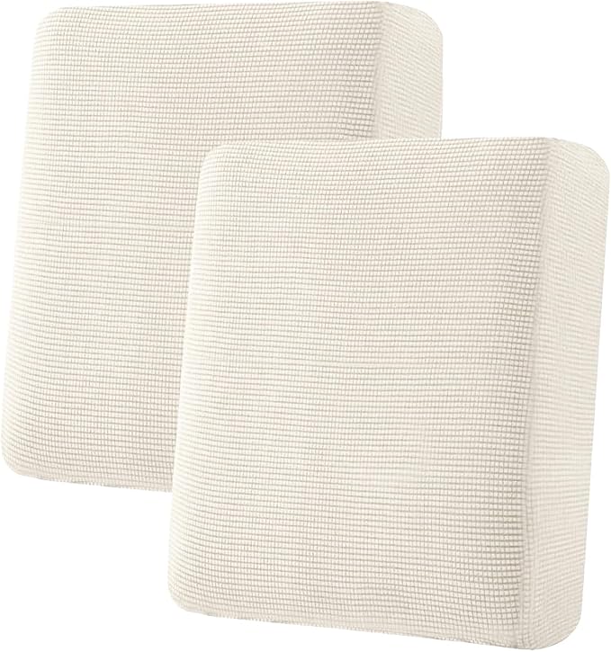 H.VERSAILTEX Super Stretch Individual Seat Cushion Covers Sofa Covers Couch Covers Slipcover Sets Thick Jacquard Textured Twill Fabric (2 Piece Medium Sofa Cushion Covers, Porcelain)-CasaMuseHome