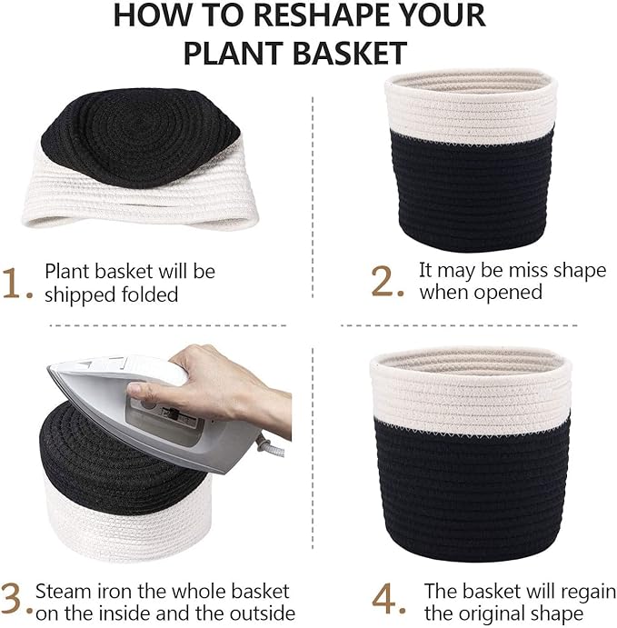 6.5 inch Planter Baskets for Indoor Planters Cotton Rope Flower Plant Pots Cover,Woven Storage Baskets for Crafts,Organization Modern Home Decor H6 3/4" x W6 1/2" Black&White-CasaMuseHome