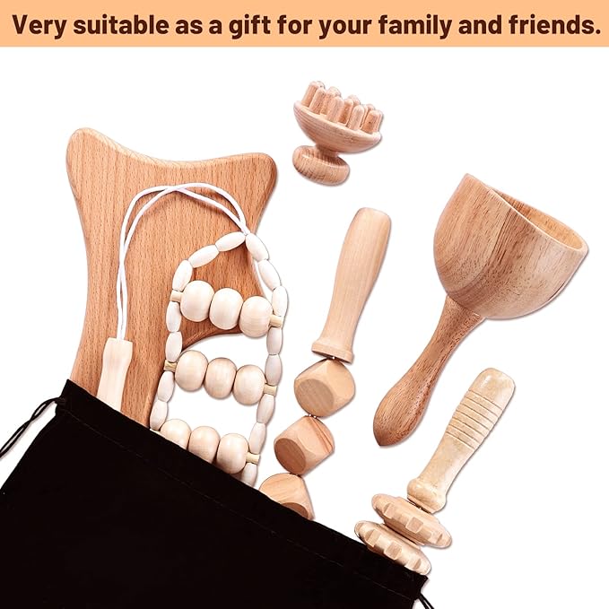 6 Pcs Wood Therapy Massage Tools, Meifuly Professional Complete Maderotherapia Wooden Massager Kit for Body Shaping, Lymphatic Drainage, Muscle Pain Relief, Anti-Cellulite (with Storage Bag)-CasaMuseHome