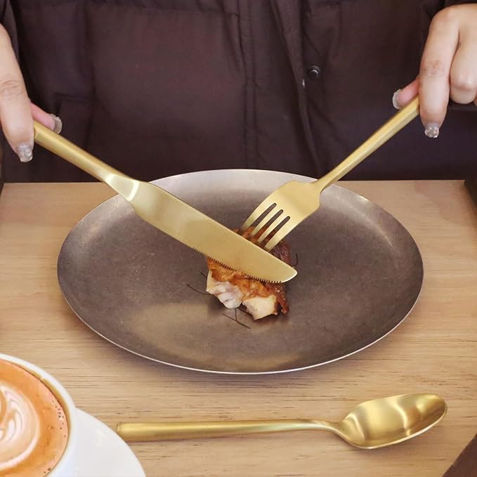 60-Piece Matte Gold Silverware Set, Hand Forged Utensil, Stainless Steel Flatware Set, Hexagon Handle Cutlery Set for Home Hotel Use, Service for 12-CasaMuseHome