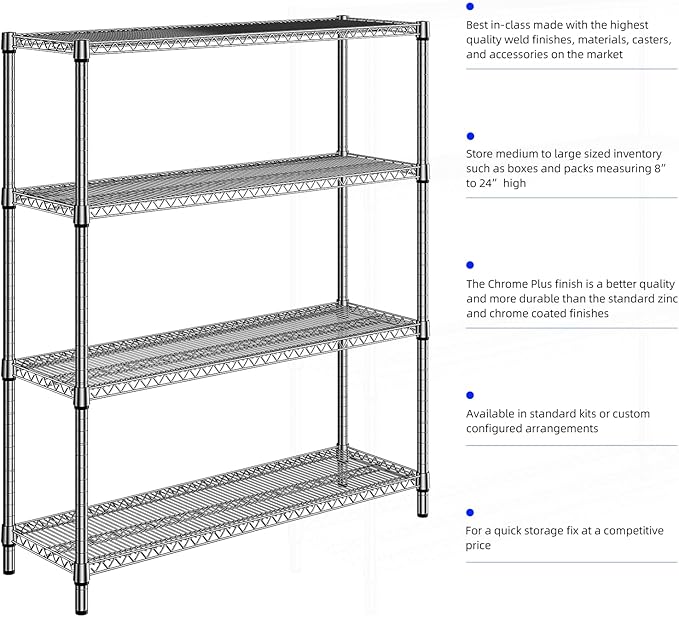 1760 LBs 4 Tier Storage Rack Metal Wire Shelving Unit, Storage Standing Shelf Organizer for Laundry Bathroom Kitchen Pantry Garage Utility Room, Chrome 17.7" D x 59.1" W x 70.4" H-CasaMuseHome
