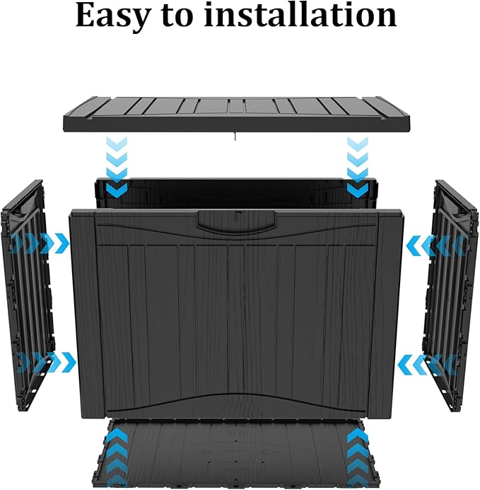 50 Gallon Lockable Resin Deck Box, Waterproof & UV-Resistant Outdoor Storage Box for Outdoor Cushion Storage, Garden Tools & Pool Accessories Storage, Black-CasaMuseHome