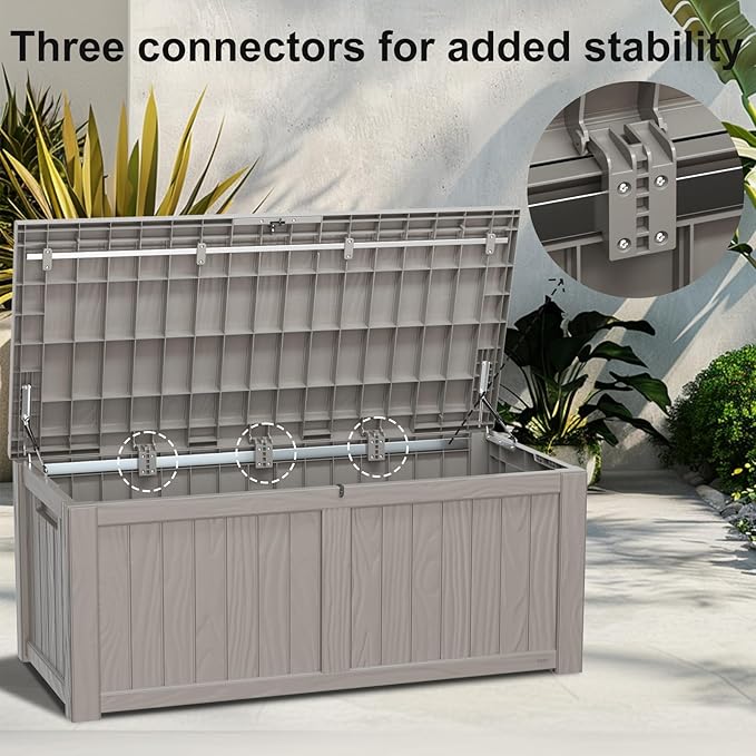 120 Gallon Deck Box,Resin Outdoor Storage Box with Lockable for Patio Furniture, Pool Accessories, Garden Tools Waterproof Outside Storage Box, Grey-CasaMuseHome