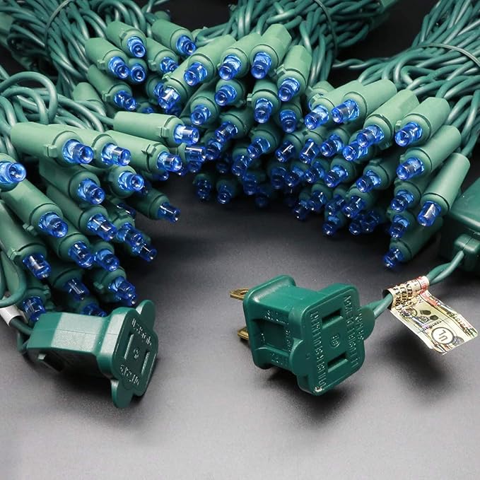 200 Count Blue Wide Angle LED Christmas Lights, 66 ft Green Wire UL Certified Commercial Grade 5mm Holiday String Light Set (Blue)-CasaMuseHome