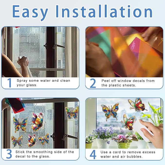 20pcs Window Decals for Bird Strikes, Anti Collision Window Clings, Rainbow Reflection Window Sticker, Butterfly Style Sun Catcher Stickers for Glass Windows-CasaMuseHome