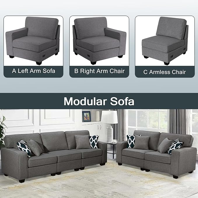 L Lengend Vansen Modular Sectional Sofa U Shaped Couch with Ottoman Modern Reversible Corner Sectional Couch for Living Room (Dark Grey, 2+3)-CasaMuseHome