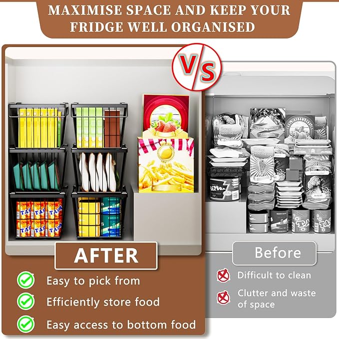 5 Pack Stackable Deep Freezer Organizer Bins ,Upgraded Bottom Leak-Proof net,Encryption and Hardening , Freezer Organizer Bins for 5 to 7 Cu.FT Small Chest Freezer, Easy Get Bottom Foods-CasaMuseHome