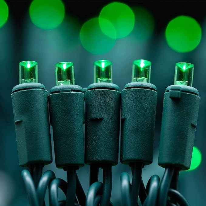 200 Count Green Wide Angle LED Christmas Lights, 66 ft Green Wire UL Certified Commercial Grade 5mm Holiday String Light Set (Green)-CasaMuseHome