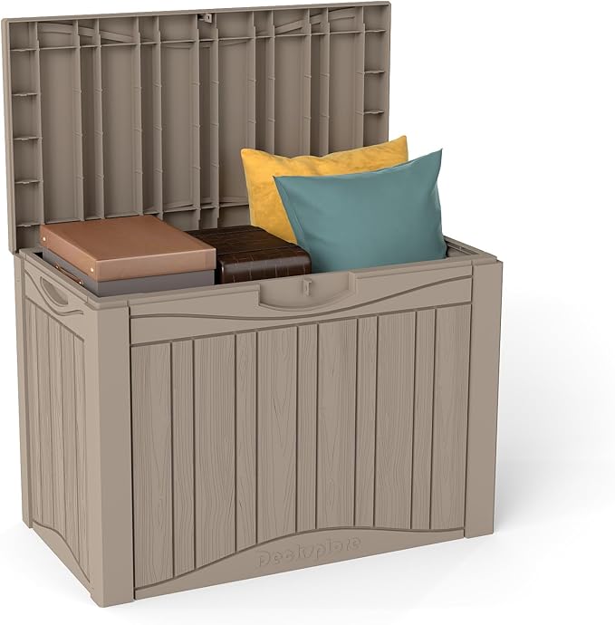 50 Gallon Outdoor Storage Box Waterproof Lockable Resin Deck Box Large, Patio Storage Bin for Pool Accessories Cushion Furniture, Garden Tools, UV-Resistant Outside Delivery Grey-CasaMuseHome