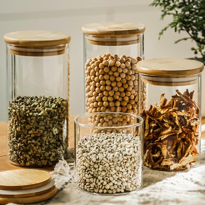 25oz Glass Food Storage Jars, Glass Jars with Bamboo Lids, Kitchen Storage Jars, Set of 6, Canisters with Airtight Lids for Spice, Coffee, Cookie, Pantry Organizers-CasaMuseHome