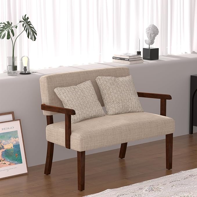 Accent Chair 2 Seat, Arm Chairs with Soft Seat and Armrests for Living Room, Love seat for Dining, Reading, and Waiting Rooms (Beige)-CasaMuseHome