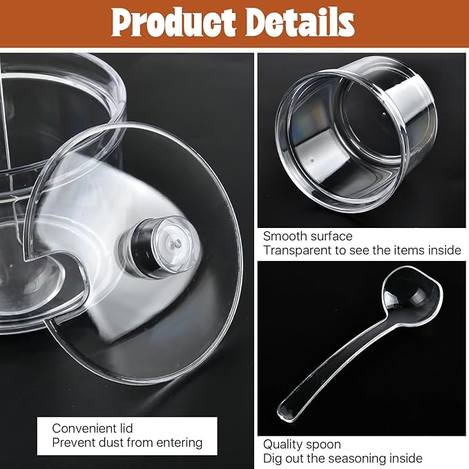 12 Pcs Acrylic Sugar Bowl with Lid and Spoon,7.1 Oz Clear Condiment Storage Pot,Sugar Jar Spices Container for Home Kitchen,Coffee Bar,Restaurant-CasaMuseHome