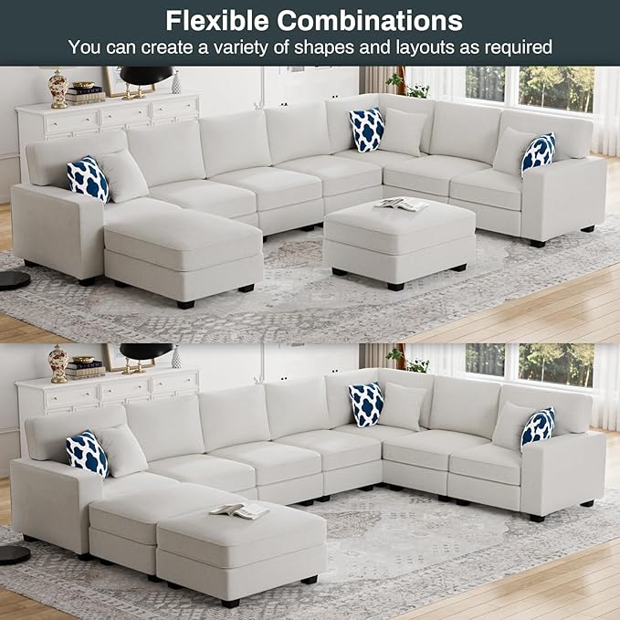 L Lengend Vansen Modular Sectional Sofa U Shaped Couch with Ottoman Modern Reversible Corner Sectional Couch for Living Room (Cream, U Shaped Sofa-5)-CasaMuseHome