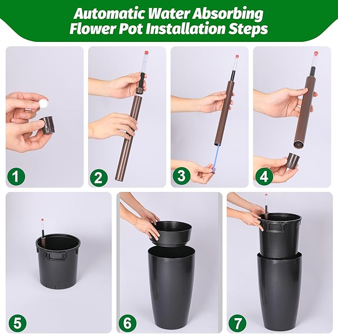 22" Tall Round Planter Set of 2, Self Watering Pots for Indoor Plants, Large Flower Pot Outdoor with Built-in Drainage and a Water Level Monitor, for Patio, Porch, Living Room, or Home Office, Black-CasaMuseHome