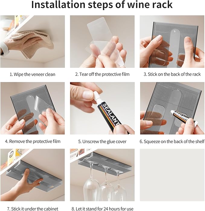 2 Pcs Wine Glass Holder,Stemware Rack Punch-free Hanging Under Cabinet for Bar,Kitchen and Restaurant (Grey)-CasaMuseHome