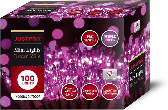 100LIGHTS Purple Extra-Bright with End Connectors Halloween Decorative Lights 5.98m UL Certified Mini String Light Set Waterproof for Halloween Home Garden Christmas Tree Party Patio Wedding-CasaMuseHome