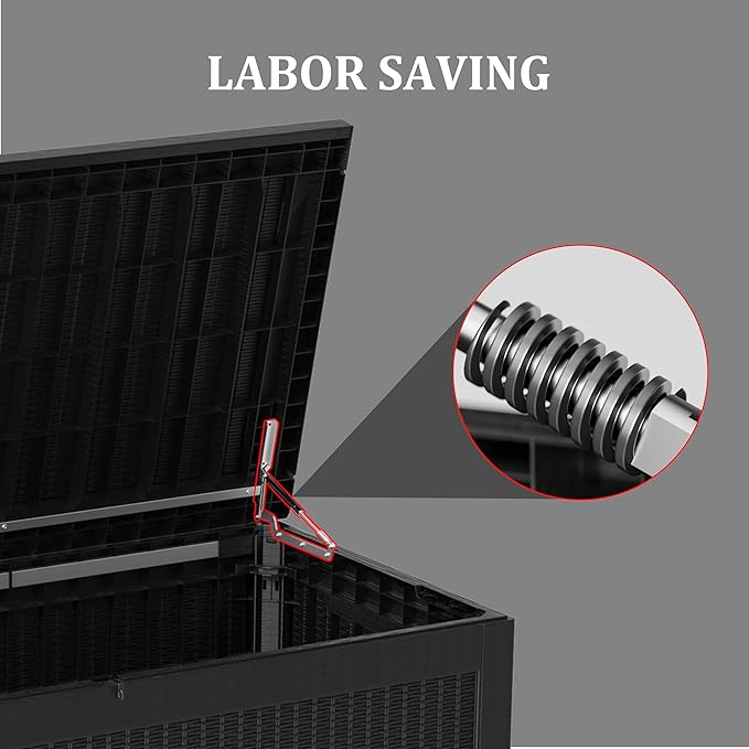 150 Gallon Lockable Resin Deck Box, Waterproof & UV-Resistant Outdoor Storage Box for Outdoor Cushion Storage, Garden Tools & Pool Accessories Storage, Black-CasaMuseHome