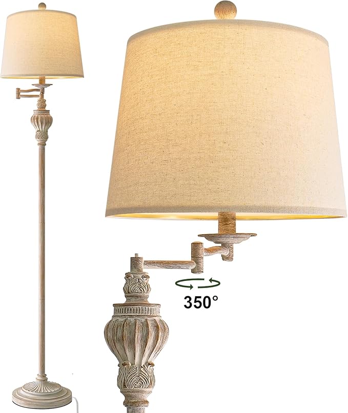61" Vintage Floor Lamp with 350° Adjustable Swing Arm, Tall lamp Standing Lamp for Bedroom Living Room Bedside Nightstand Retro Farmhouse Mid Century Lamp Light Home Décor Office Gifts-CasaMuseHome