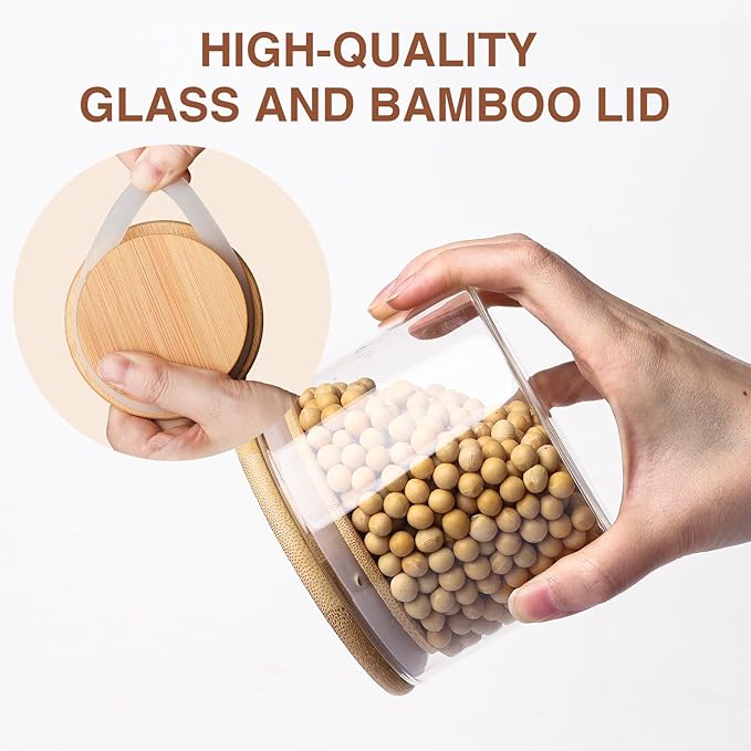 15oz Glass Food Storage Jars, Glass Jars with Bamboo Lids, Kitchen Storage Jars, Set of 6, Canisters with Airtight Lids for Spice, Coffee, Cookie, Pantry Organizers-CasaMuseHome